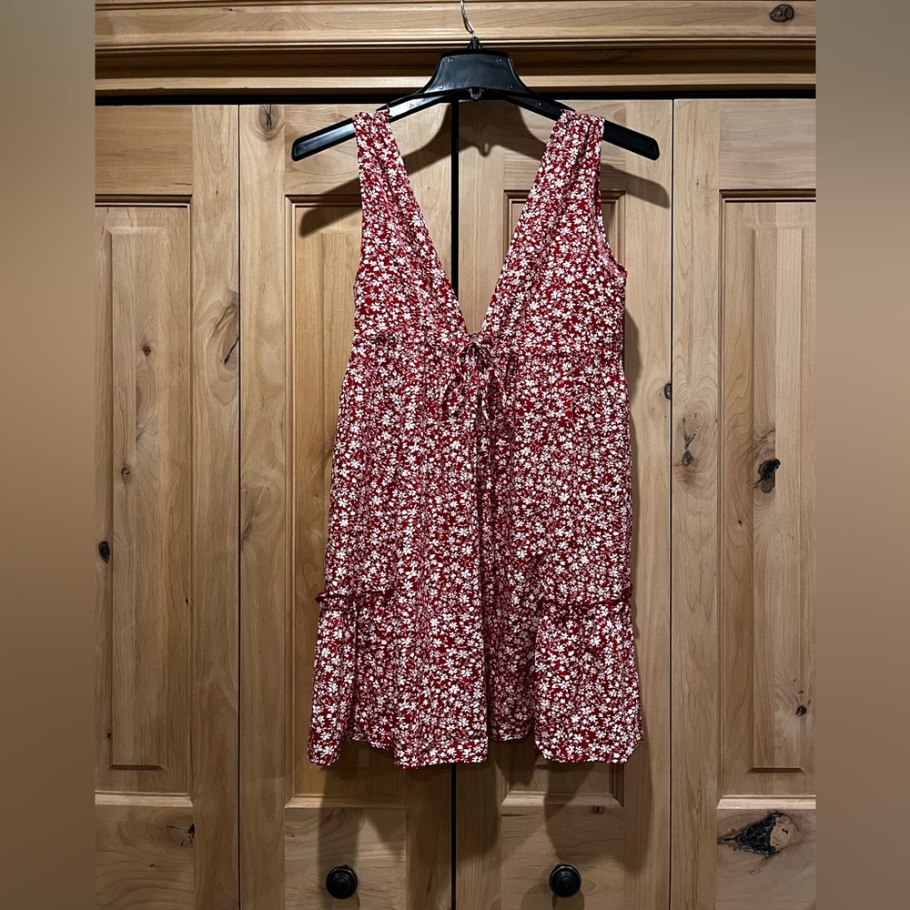 Red and white floral dress